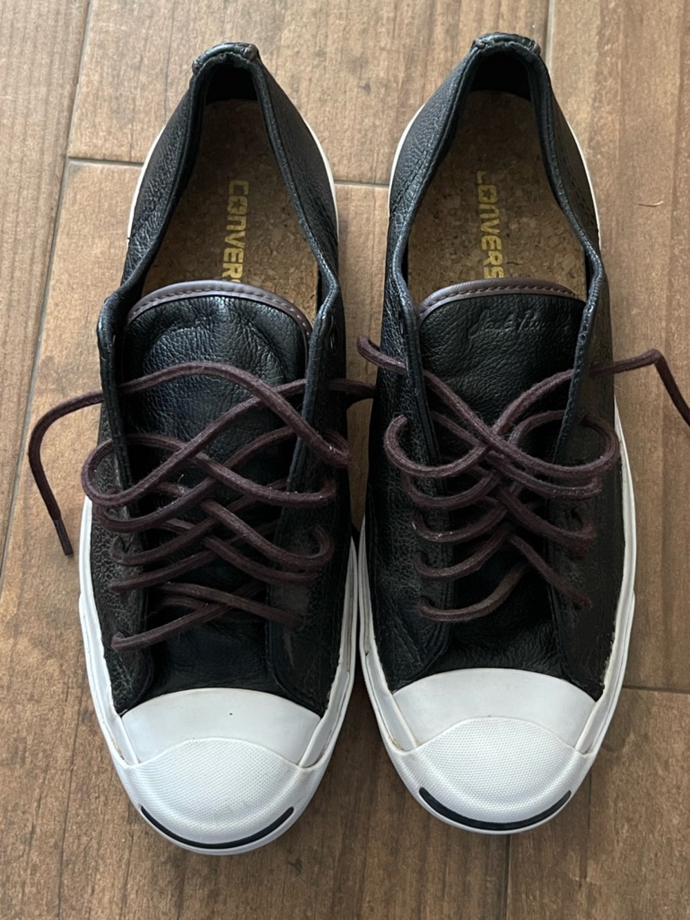 Converse Jack Purcell Black Leather Low-Top Sneakers with White Toe Caps